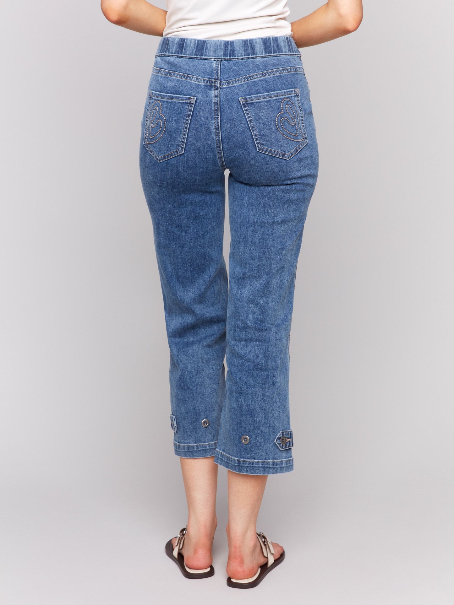 Cropped Pull-On Jeans with Hem Tab - Medium Blue