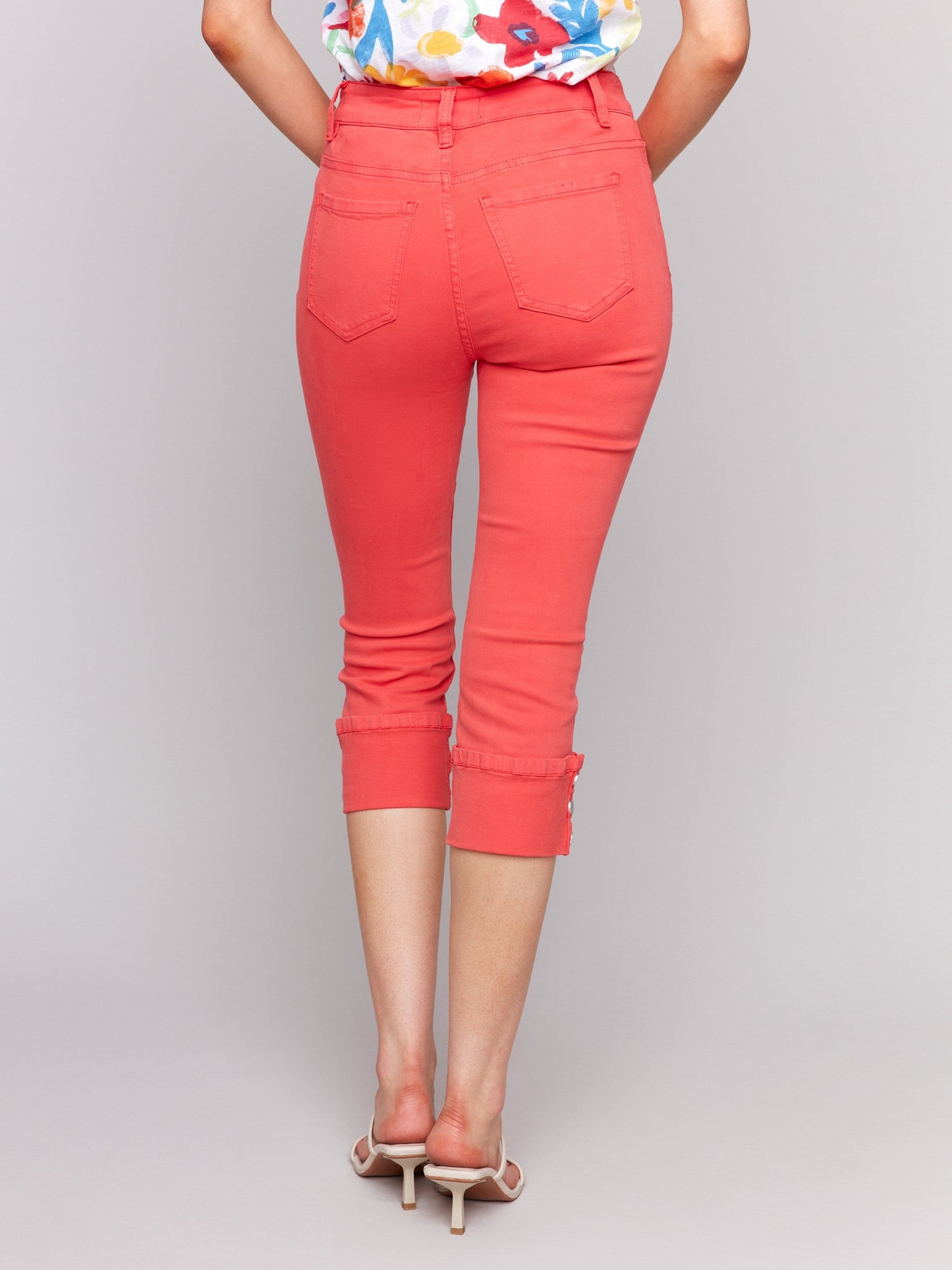 Cropped Twill Jeans with Snap Button Cuff Detail - Fiesta