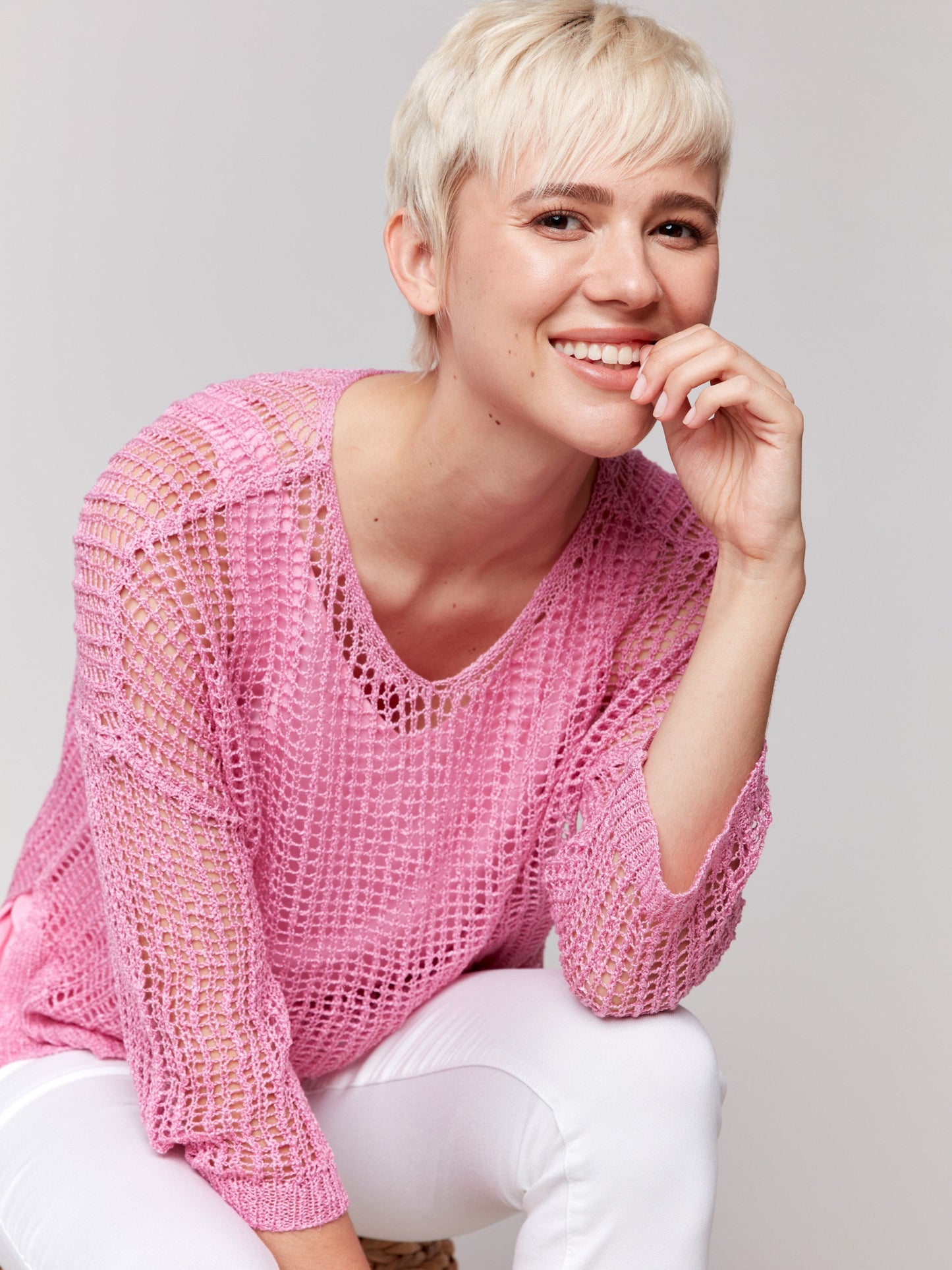 Fishnet Crochet Sweater - Begonia