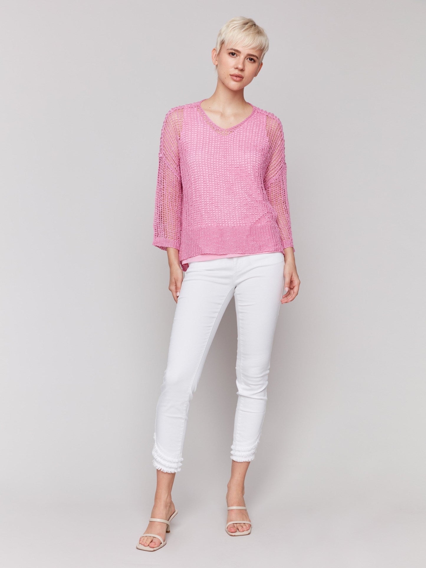 Fishnet Crochet Sweater - Begonia