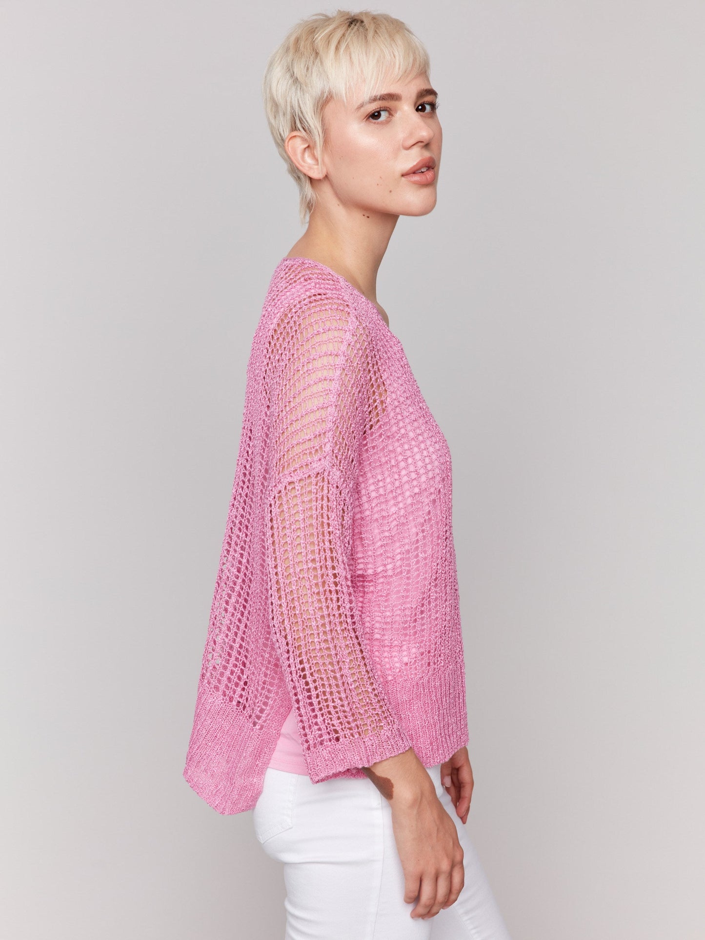 Fishnet Crochet Sweater - Begonia