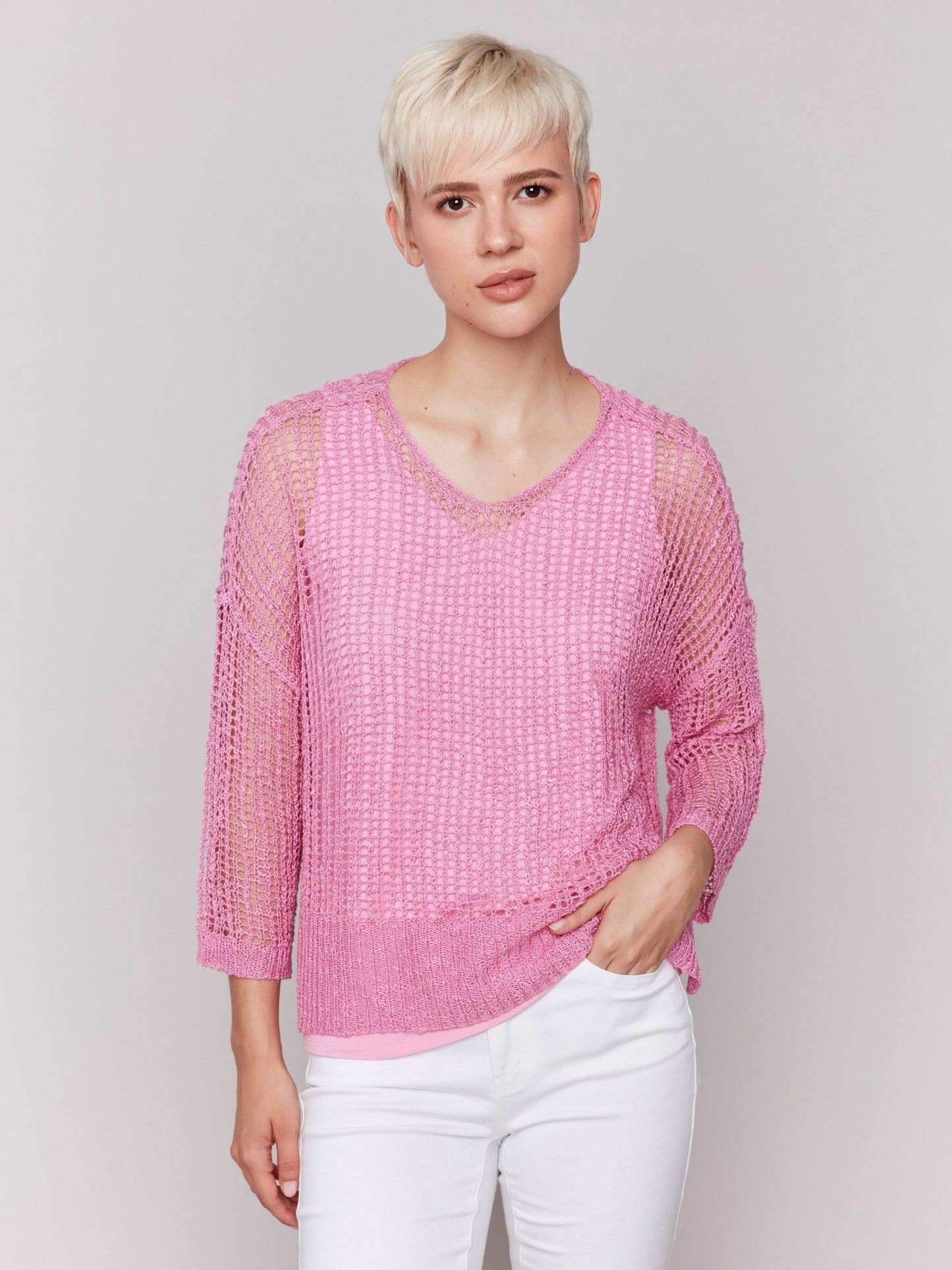 Fishnet Crochet Sweater - Begonia