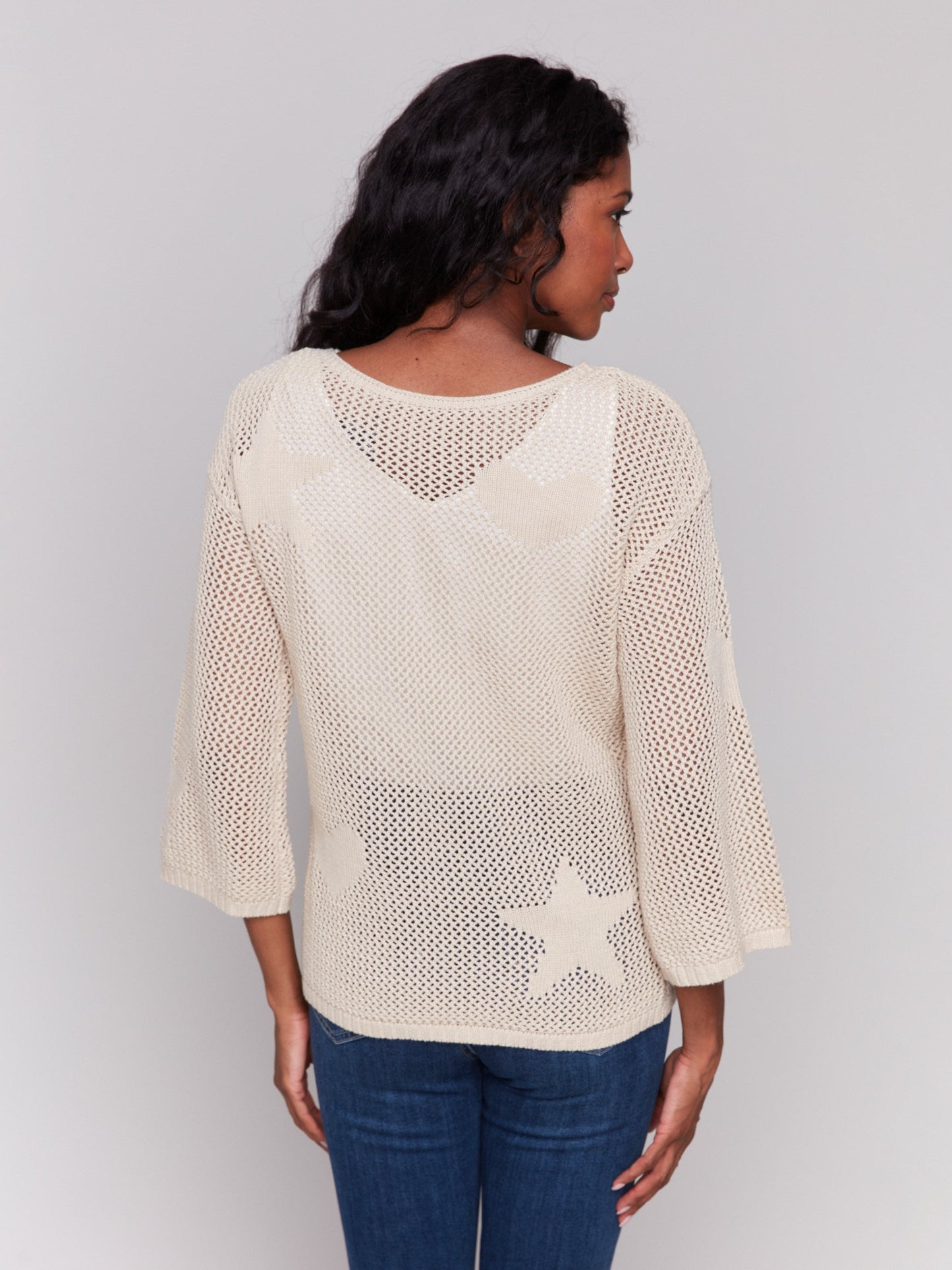 Jacquard Knit Crochet Sweater - Natural