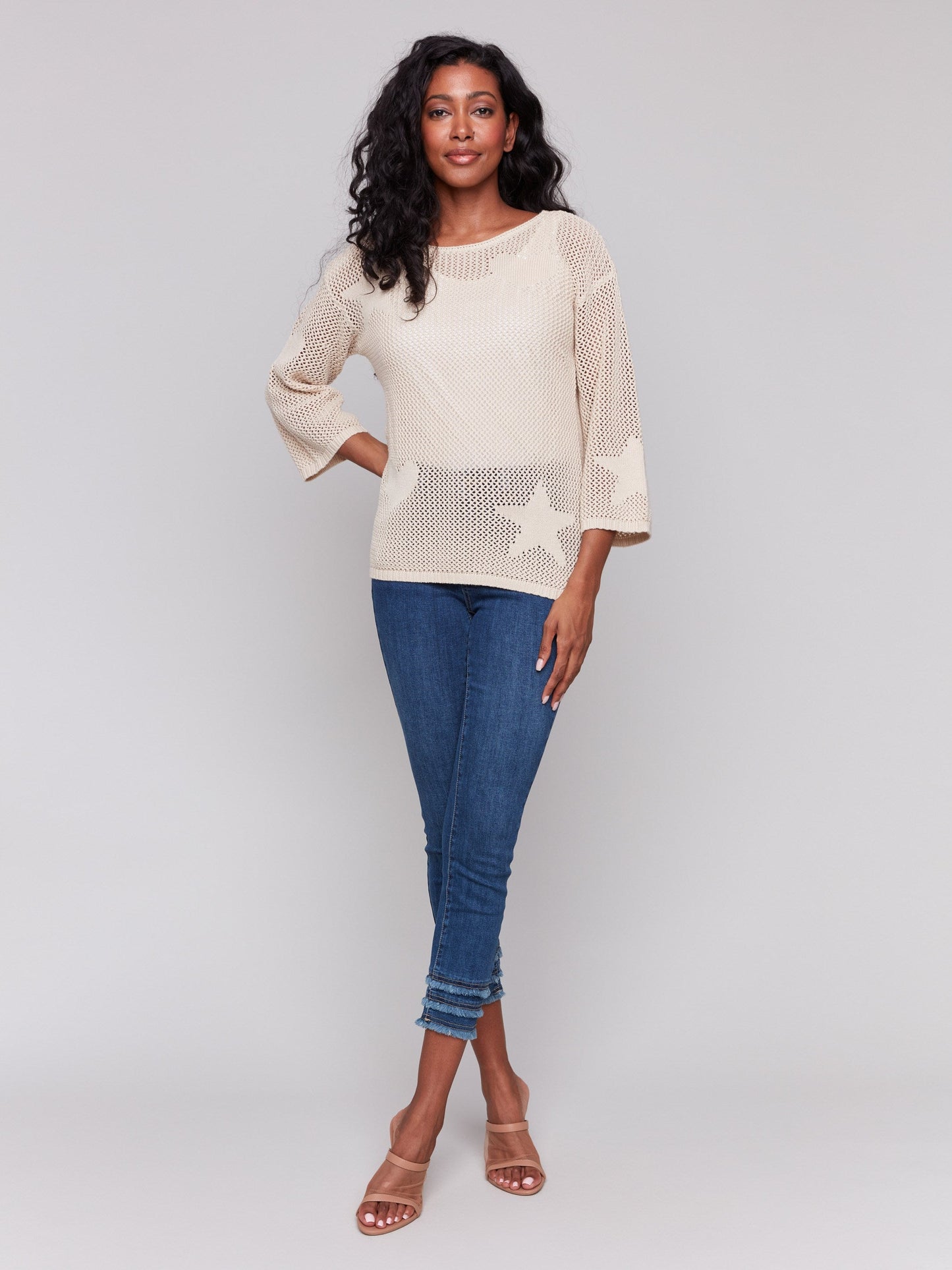 Jacquard Knit Crochet Sweater - Natural
