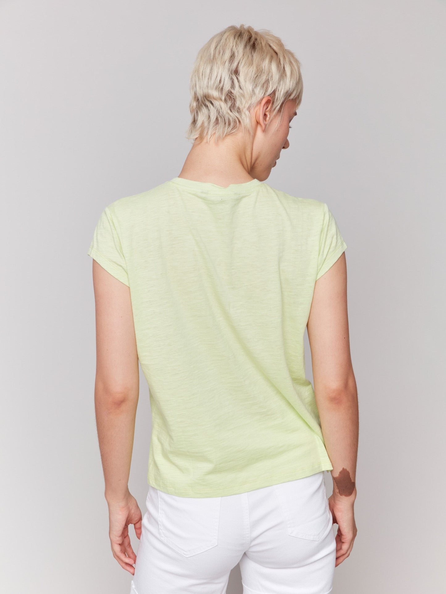 Organic Cotton Cap Sleeve T-Shirt with Slit Detail - Keylime