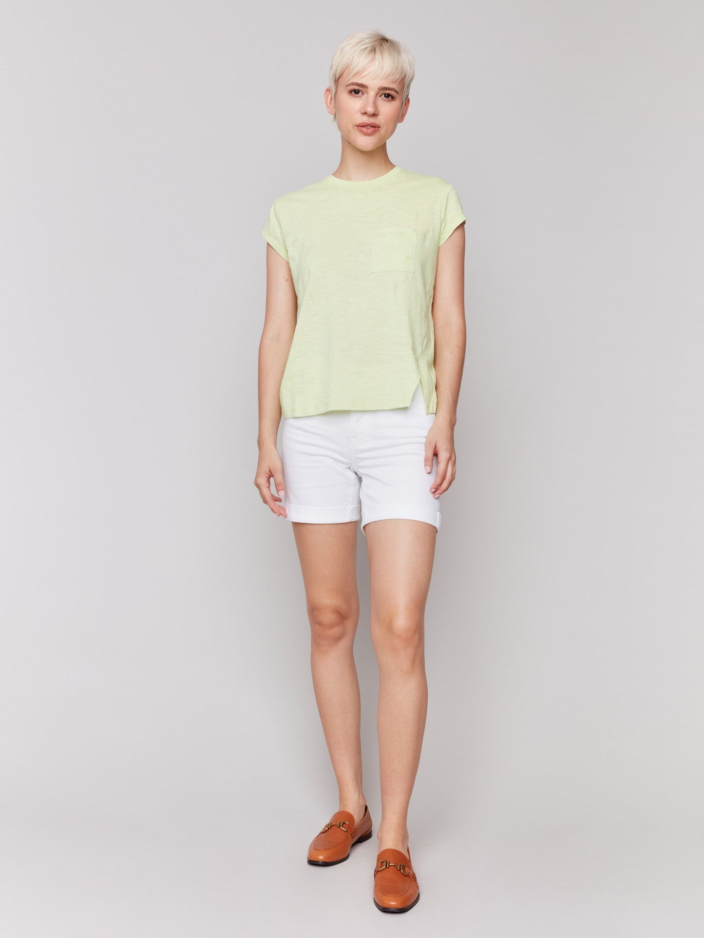 Organic Cotton Cap Sleeve T-Shirt with Slit Detail - Keylime
