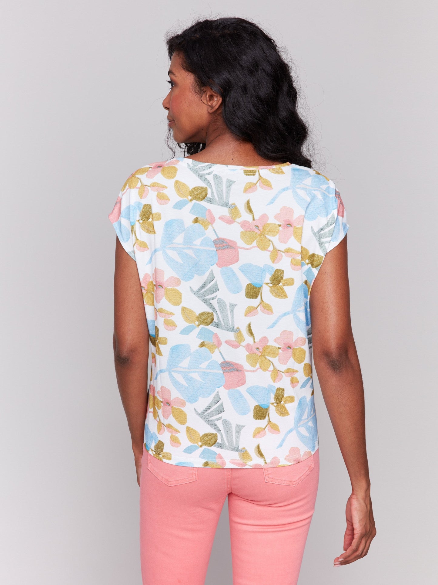 Printed Cotton Front Knot Top - Orchidée