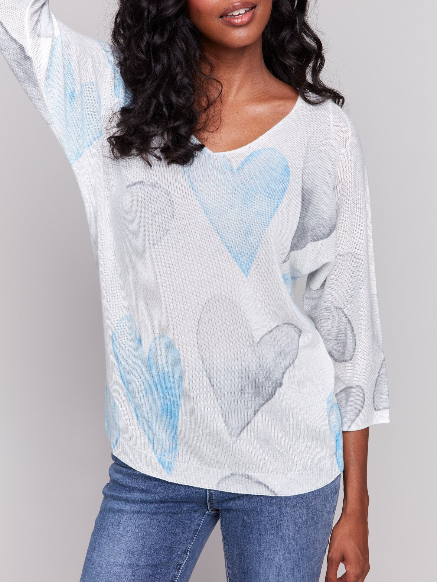 Printed Dolman Sleeve Sweater - Blue