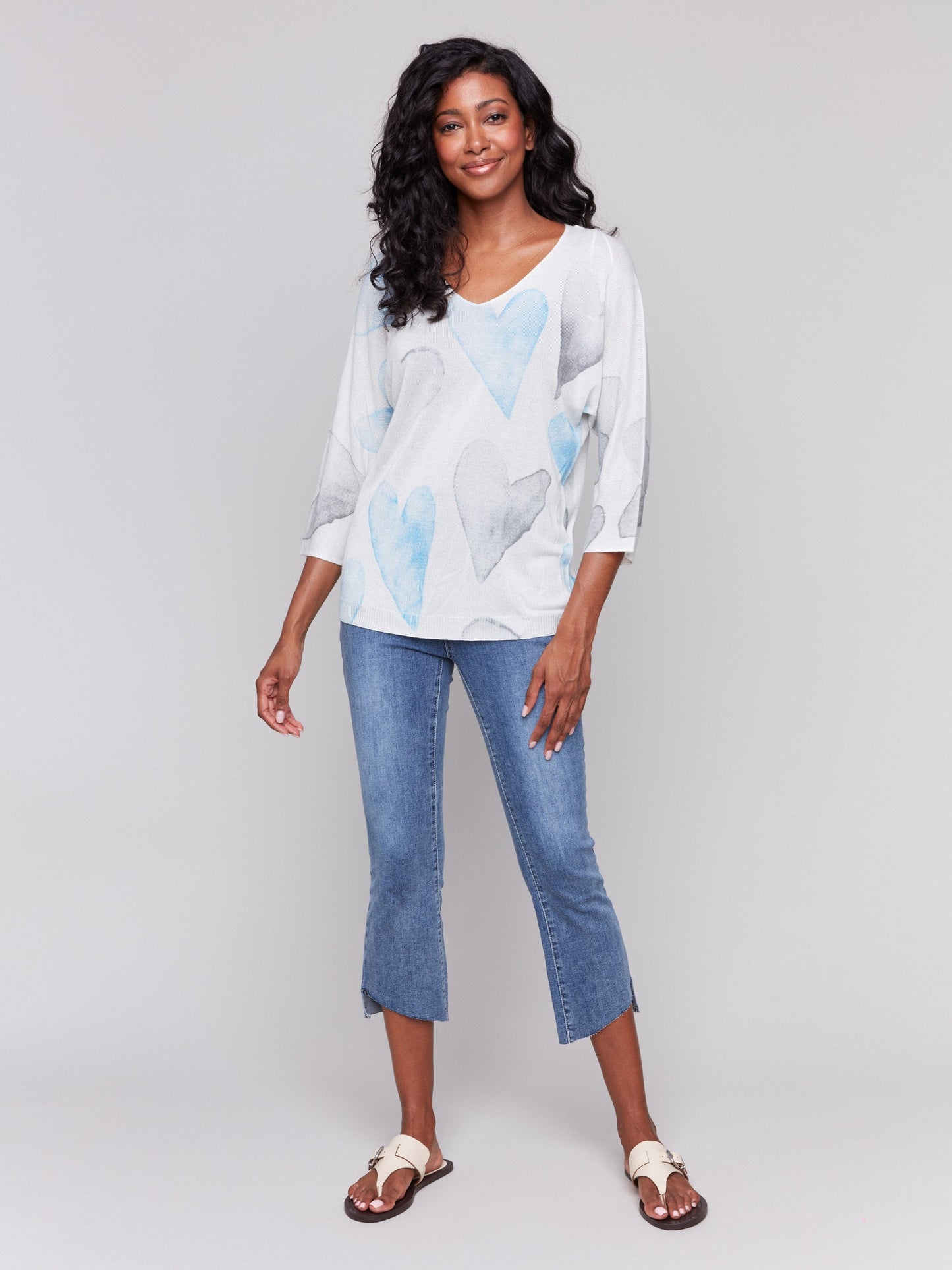 Printed Dolman Sleeve Sweater - Blue