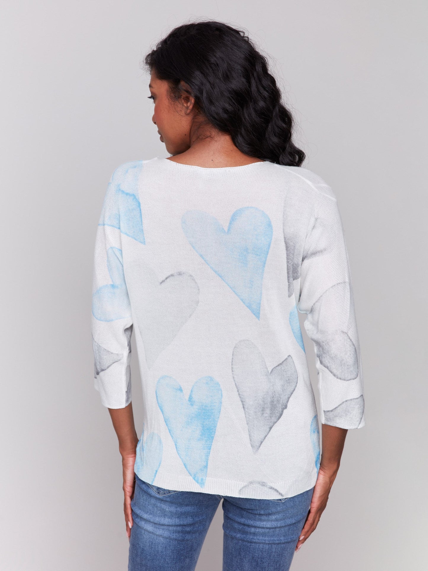 Printed Dolman Sleeve Sweater - Blue