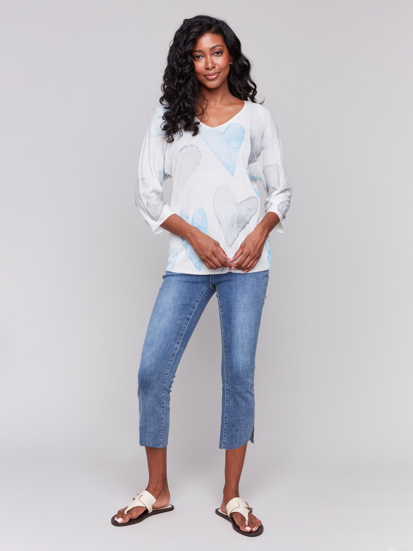 Printed Dolman Sleeve Sweater - Blue
