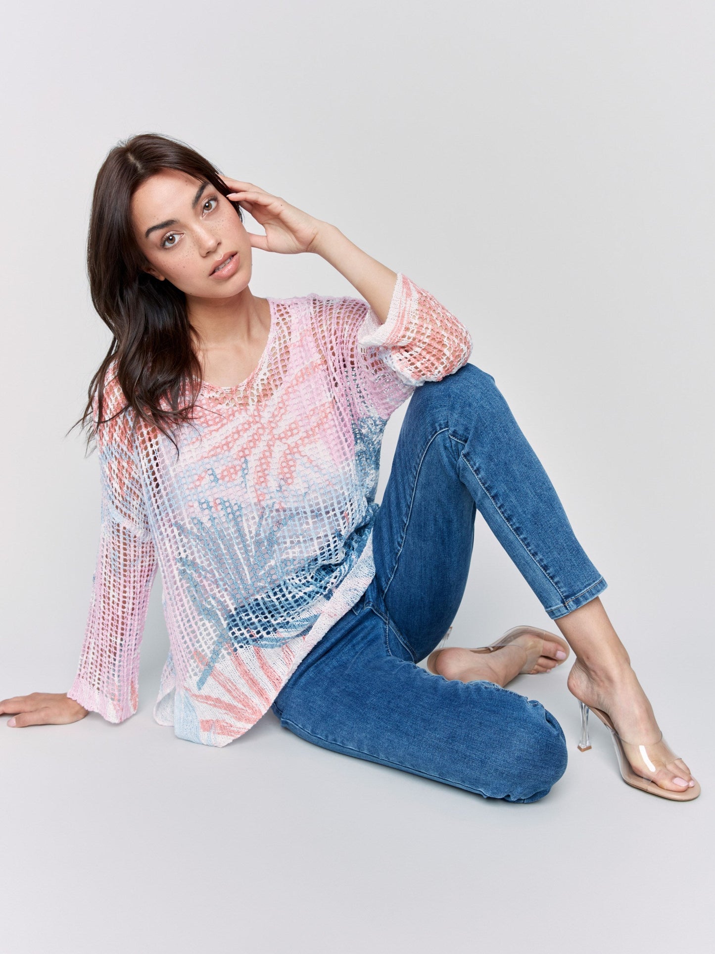 Printed Fishnet Crochet Sweater - Tropical