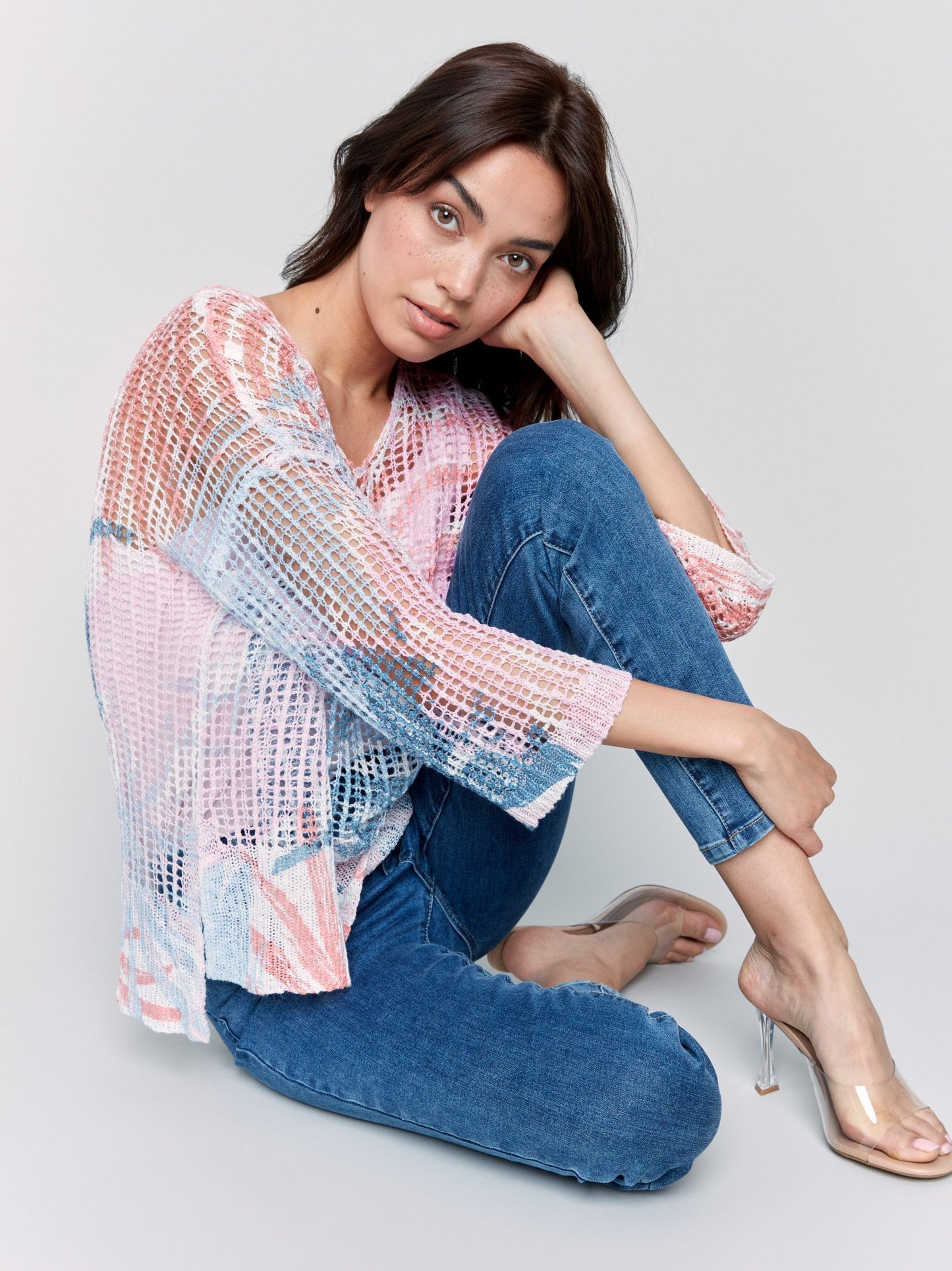 Printed Fishnet Crochet Sweater - Tropical