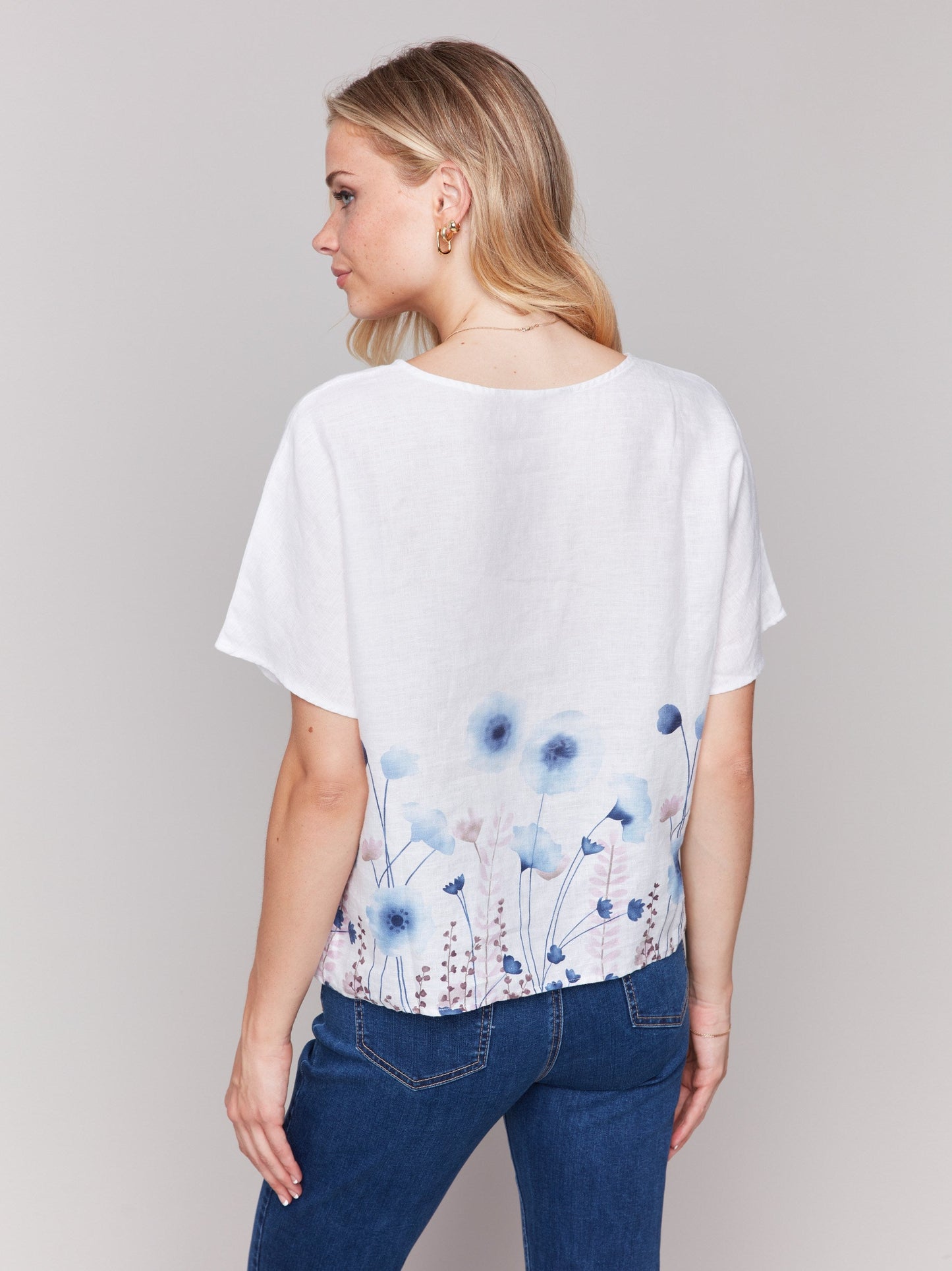 Printed Linen Dolman Top - Field