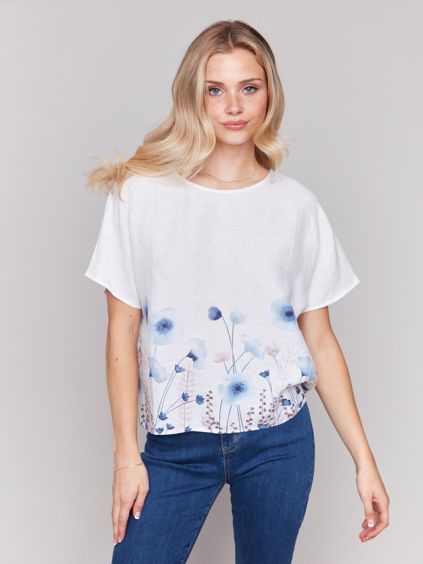 Printed Linen Dolman Top - Field