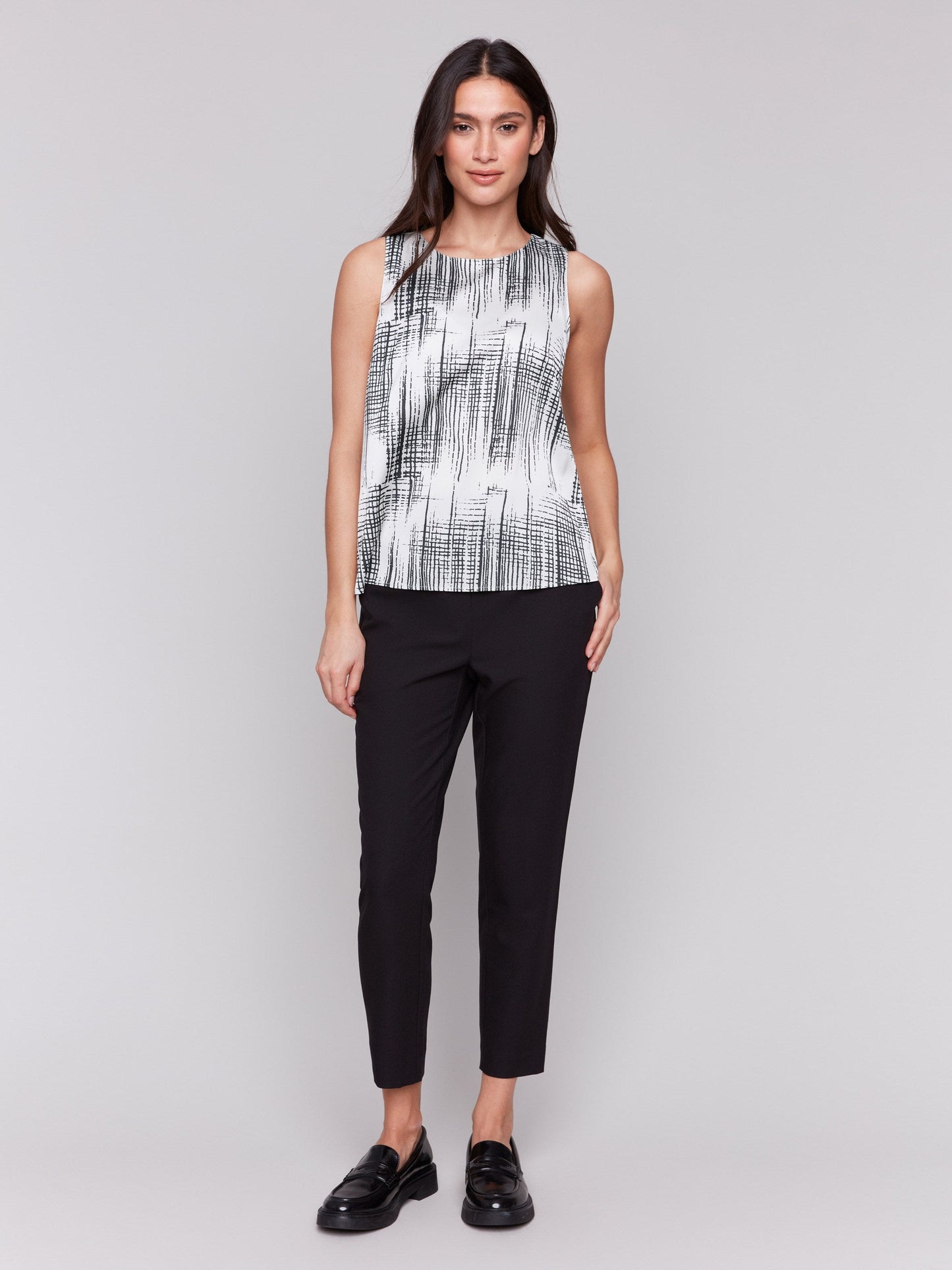 Printed Satin Sleeveless Top - Pepper