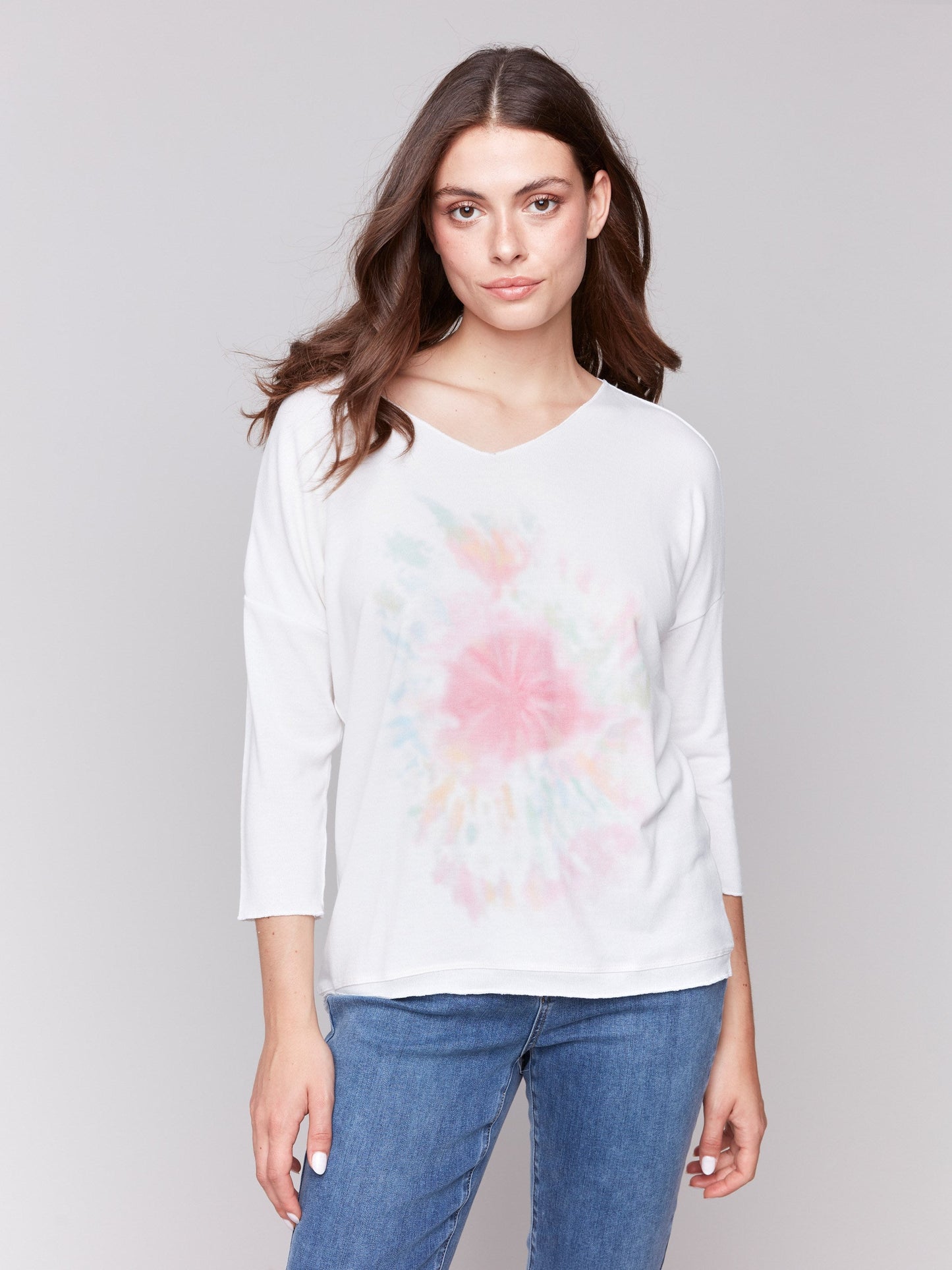 Printed V-Neck Knit Top - Galaxy