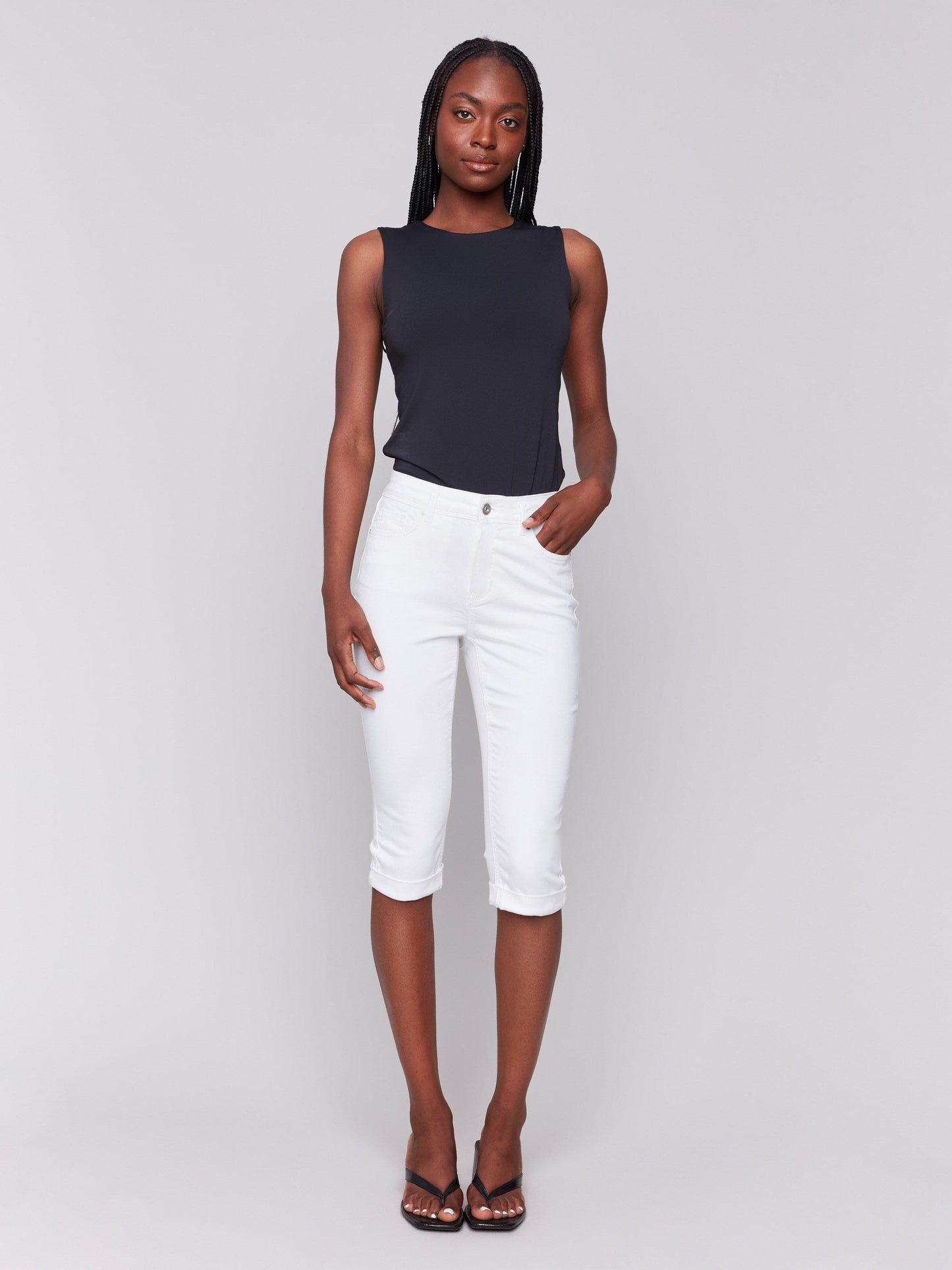 Stretch Twill Pedal Pusher Pants - White