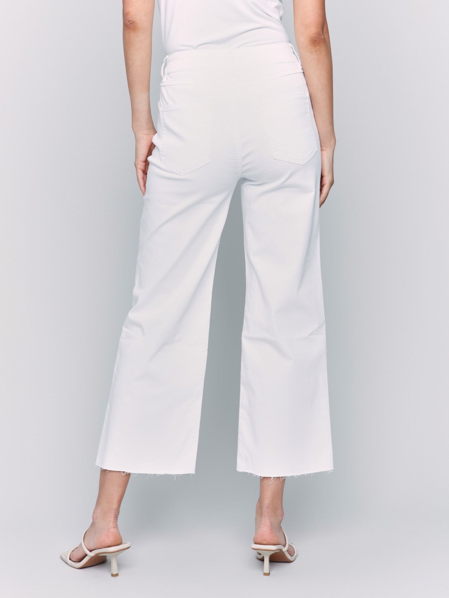 Wide Leg Twill Pants With Raw Edge - White
