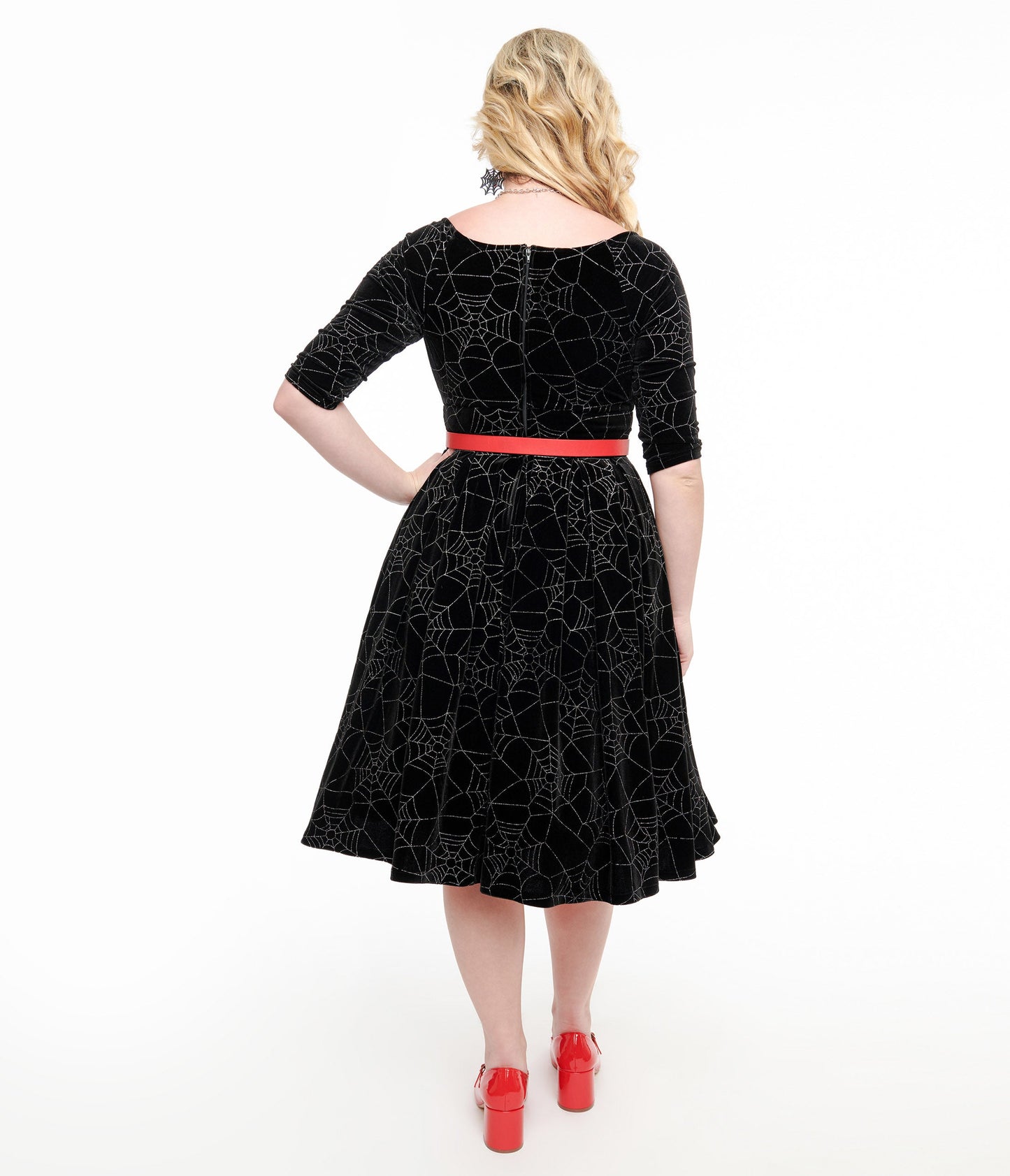 Unique Vintage 1950s Black Velvet & Silver Spiderweb Marceline Swing Dress
