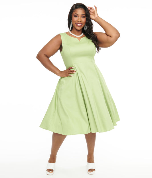 1950s Green Cotton Swing Dress