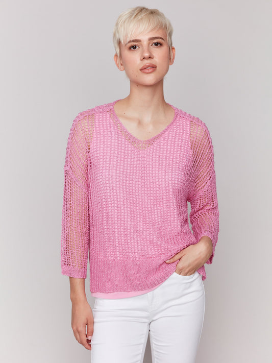 Fishnet Crochet Sweater - Begonia