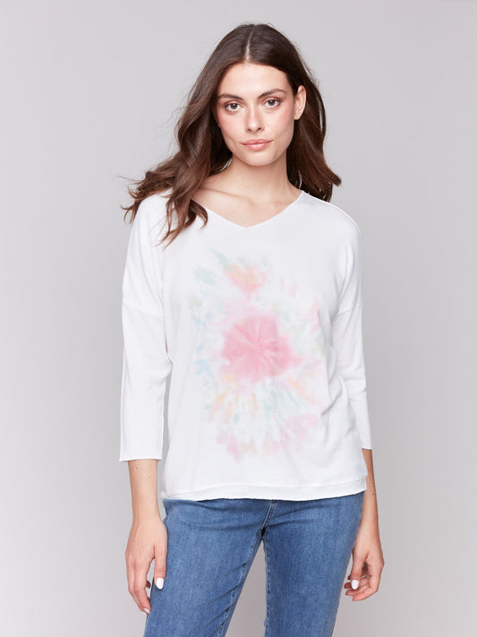 Printed V-Neck Knit Top - Galaxy