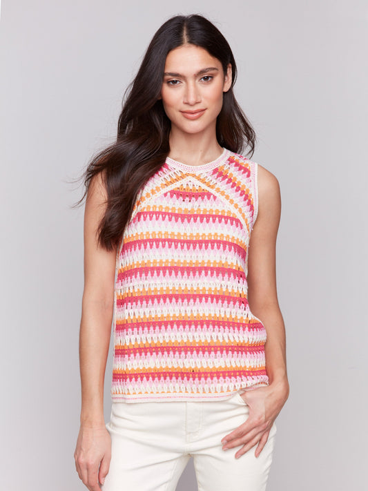 Sleeveless Crochet Crew Neck Top - Begonia